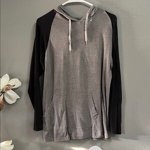 Gray and Black Long Sleeve Hoodie Tee